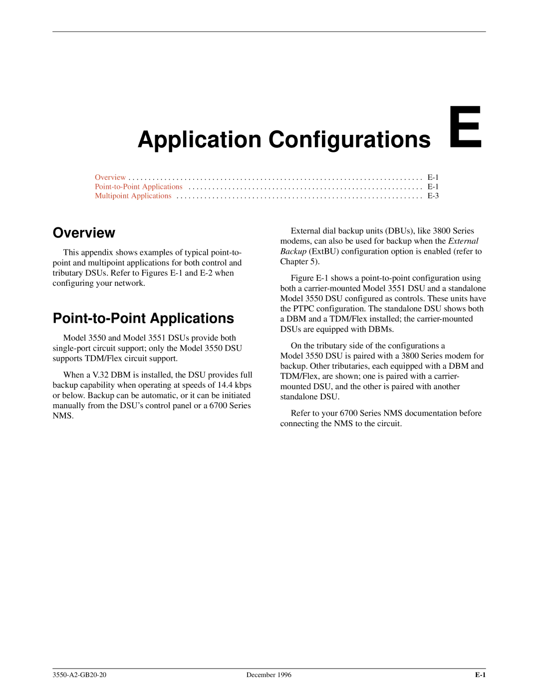 Paradyne 3551 manual Application Configurations E, Point-to-Point Applications 