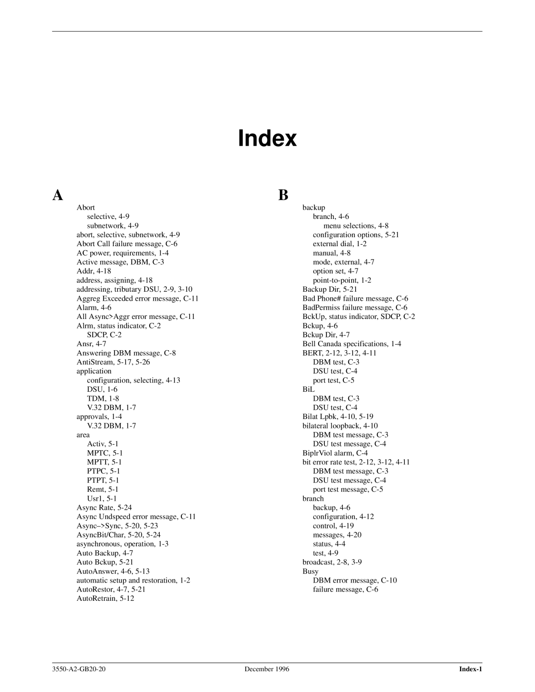 Paradyne 3551 manual Index 