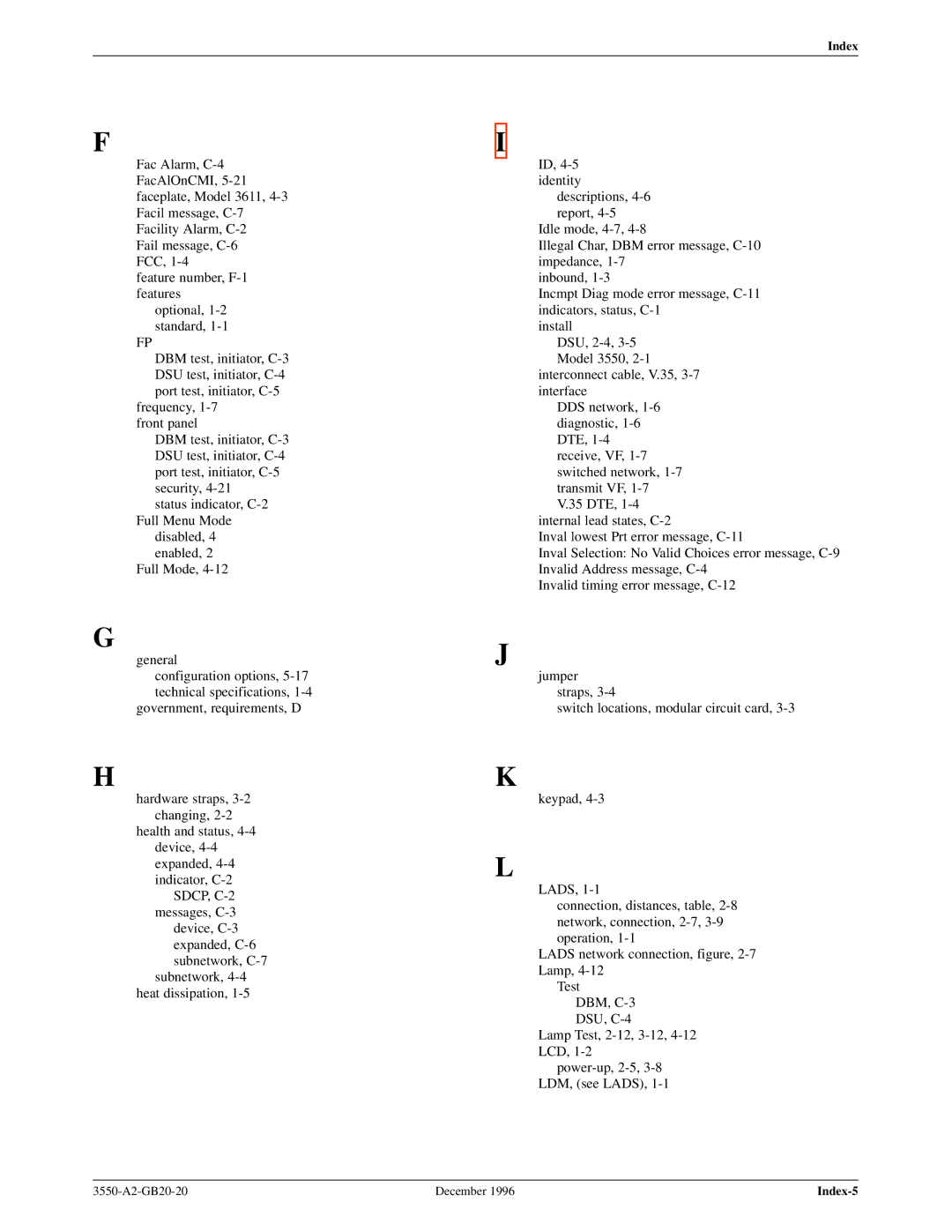 Paradyne 3551 manual Index-5 