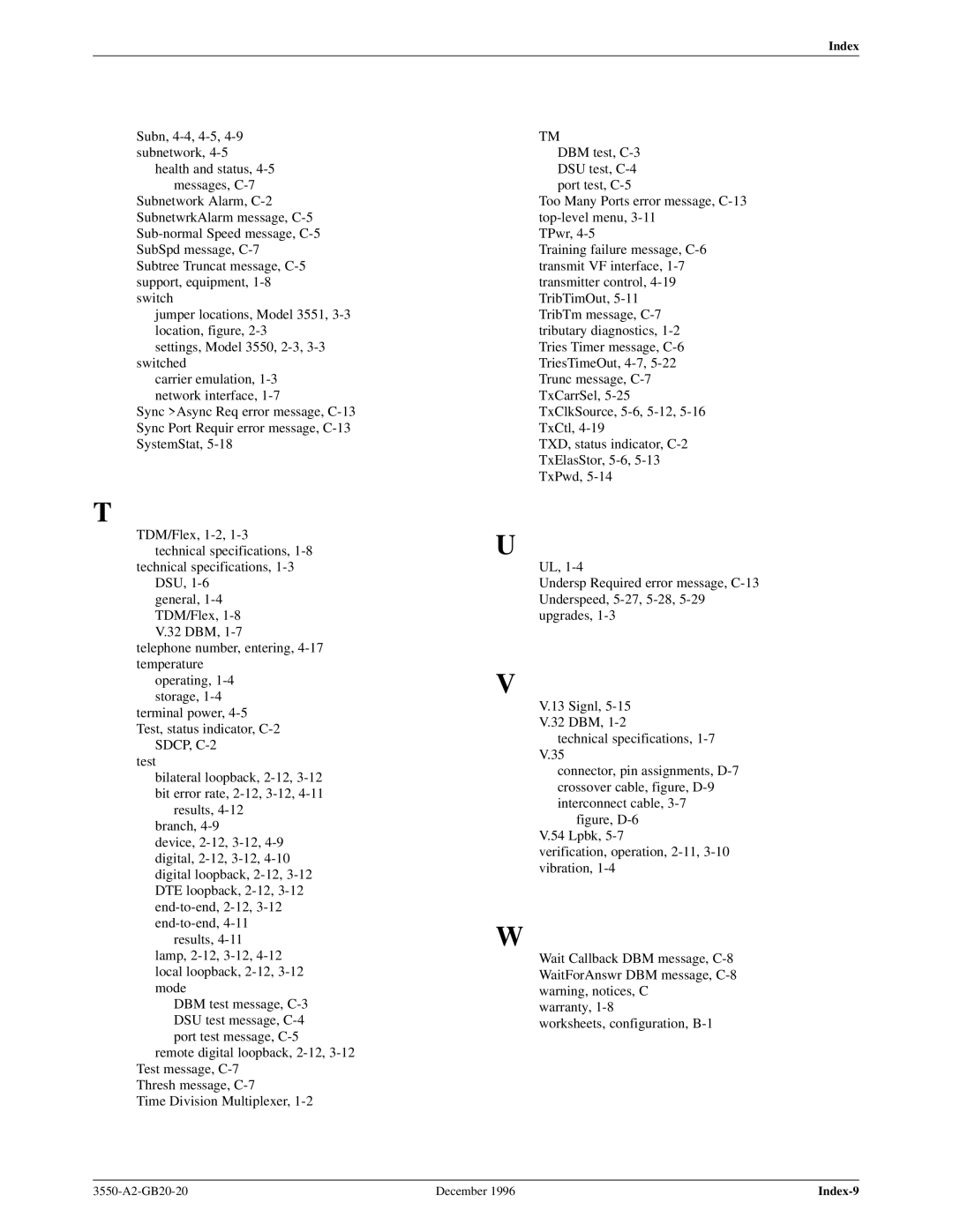 Paradyne 3551 manual Index-9 