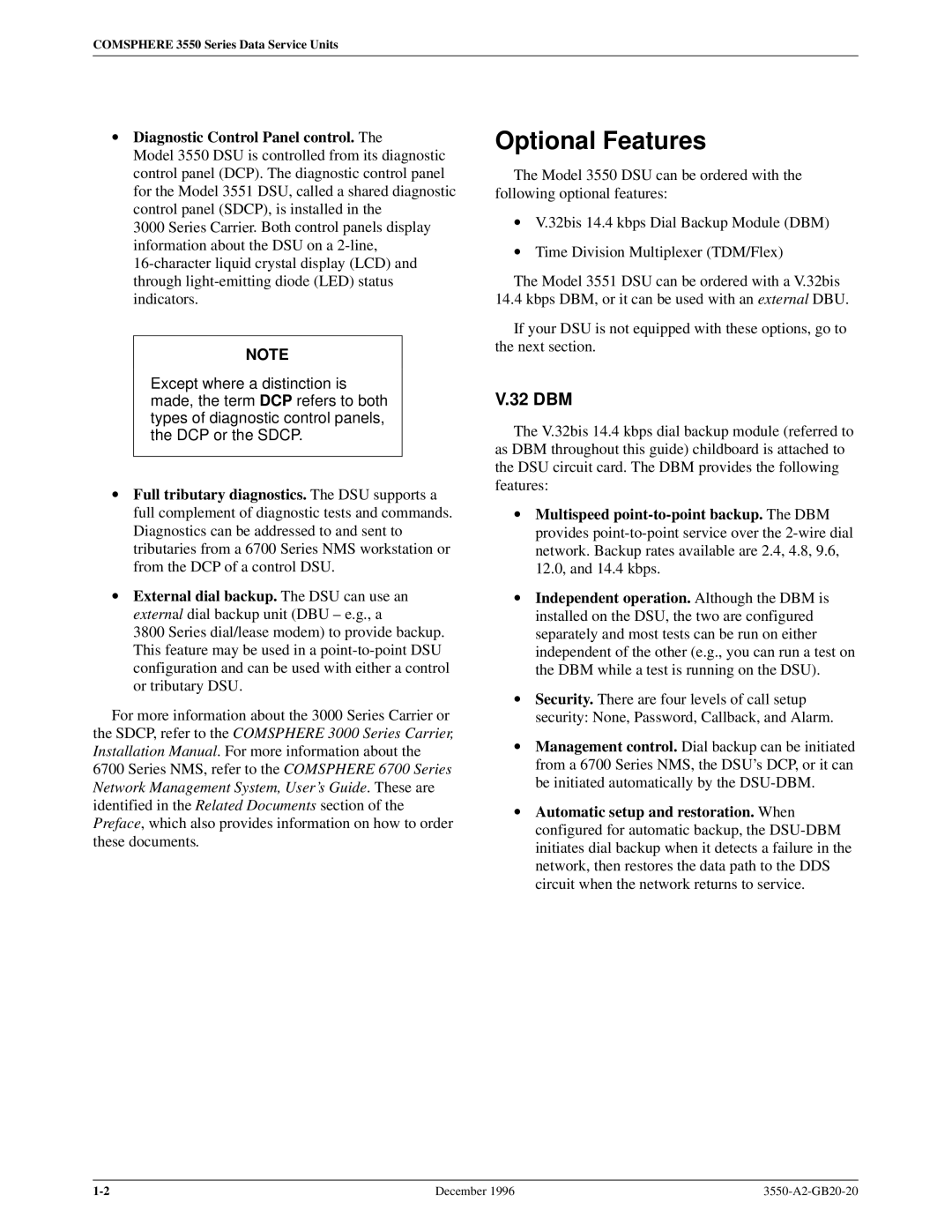 Paradyne 3551 manual Optional Features, 32 DBM 