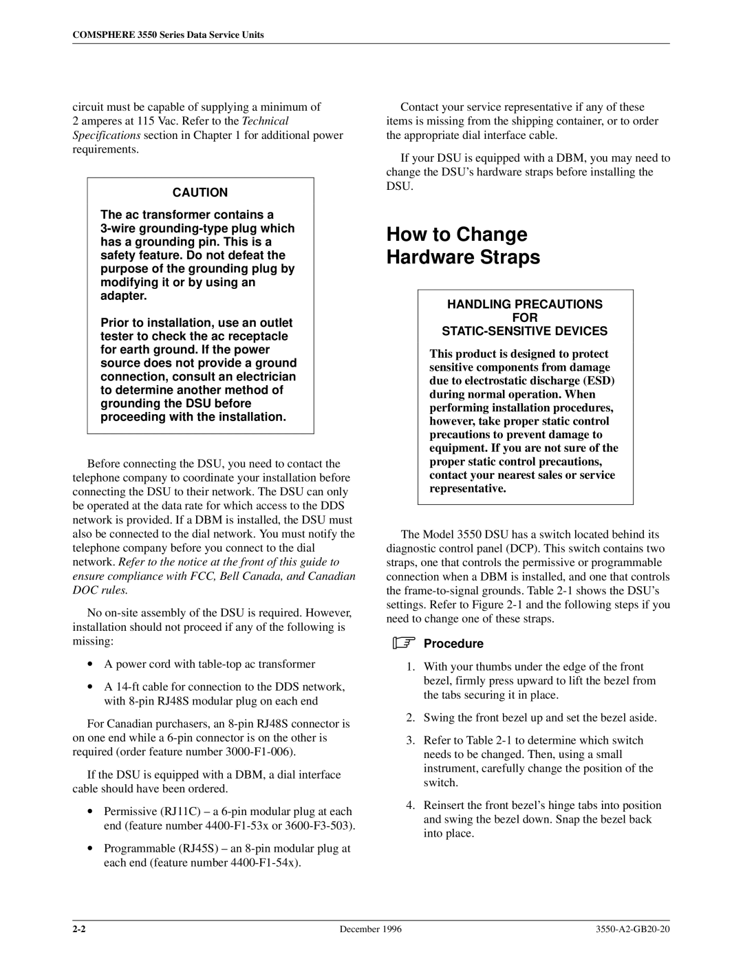 Paradyne 3551 manual How to Change Hardware Straps, Procedure 