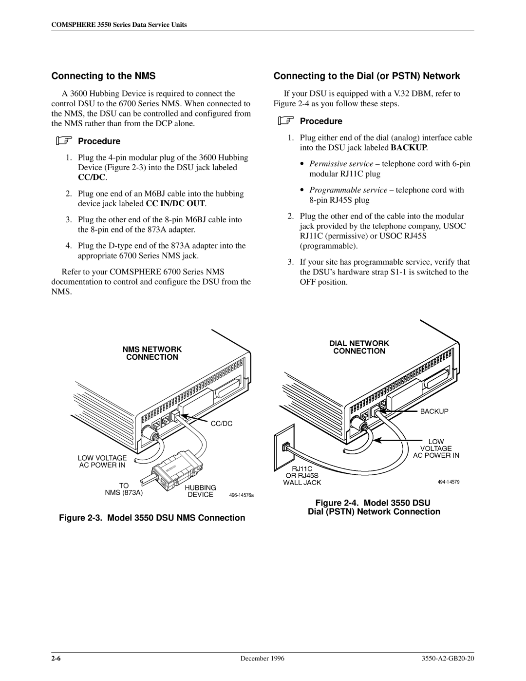 Paradyne 3551 manual Connecting to the NMS, Connecting to the Dial or Pstn Network 