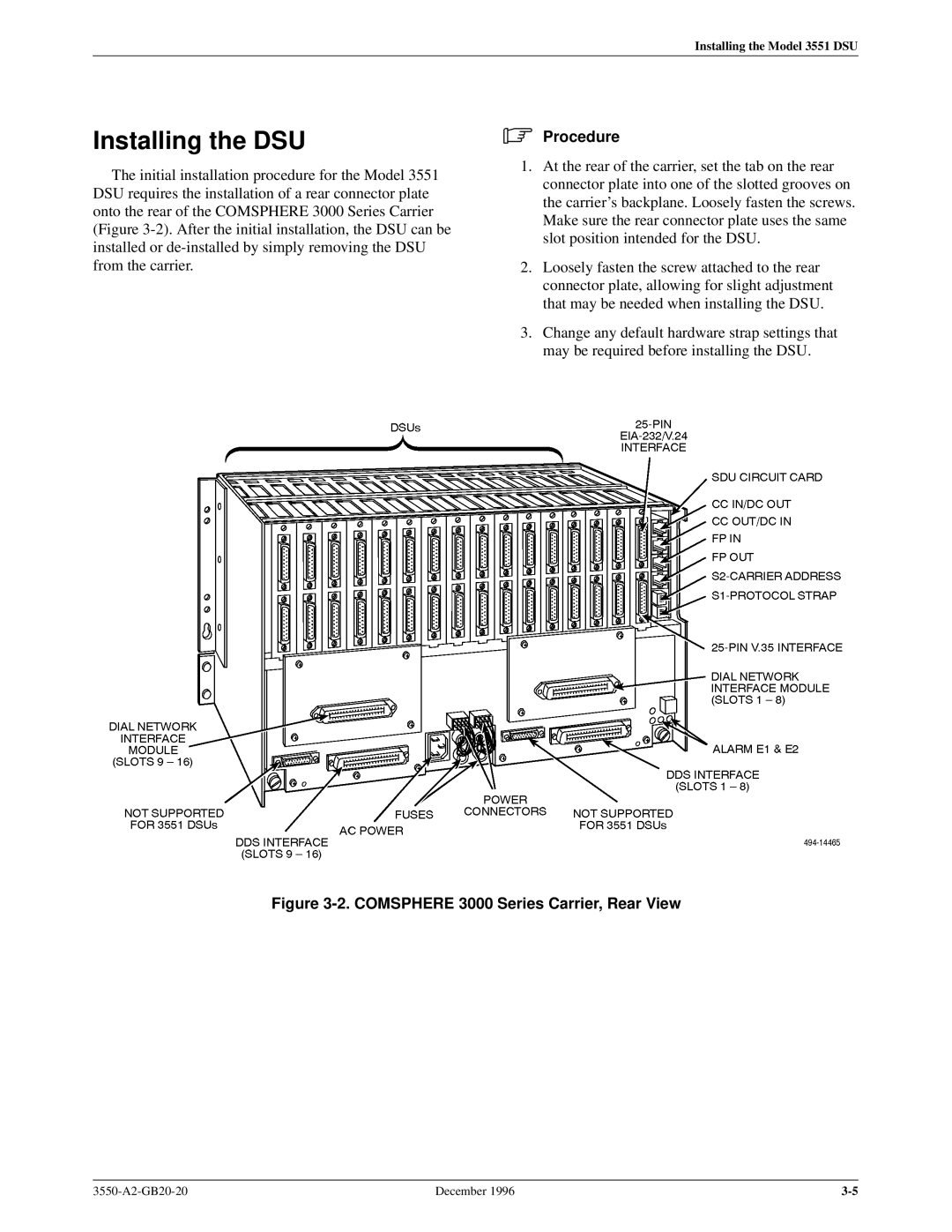 Paradyne 3551 manual Comsphere 3000 Series Carrier, Rear View 