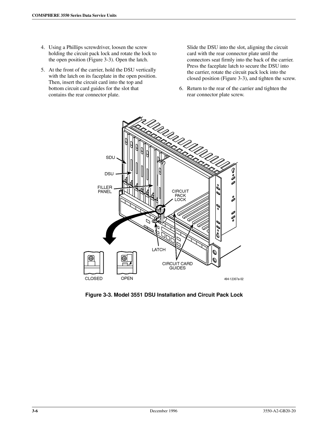 Paradyne manual Model 3551 DSU Installation and Circuit Pack Lock 