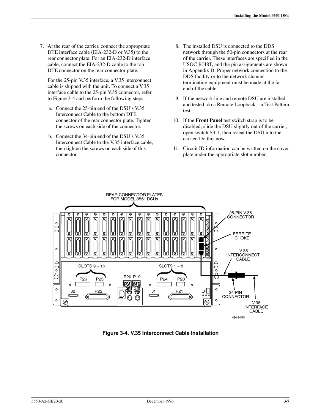 Paradyne 3551 manual V.35 Interconnect Cable Installation 