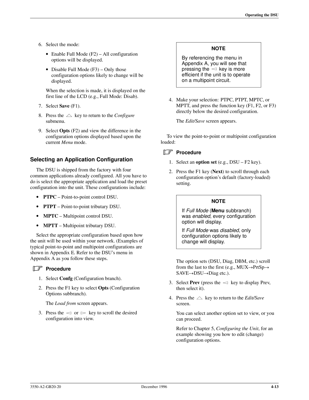 Paradyne 3551 manual Selecting an Application Configuration 