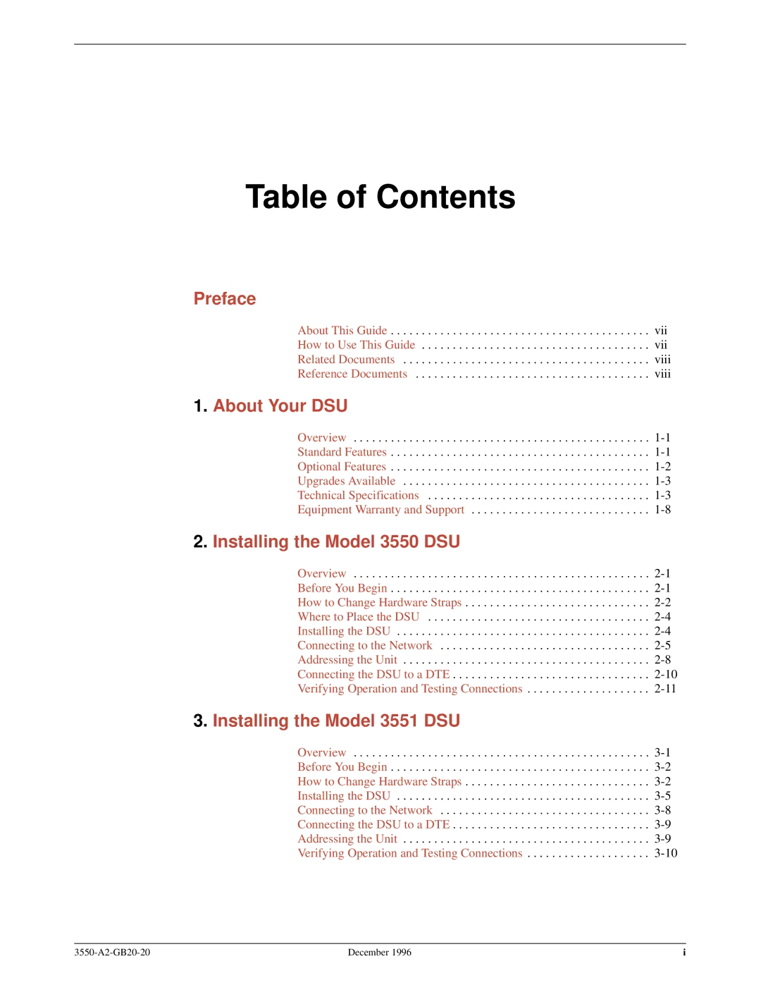 Paradyne 3551 manual Table of Contents 