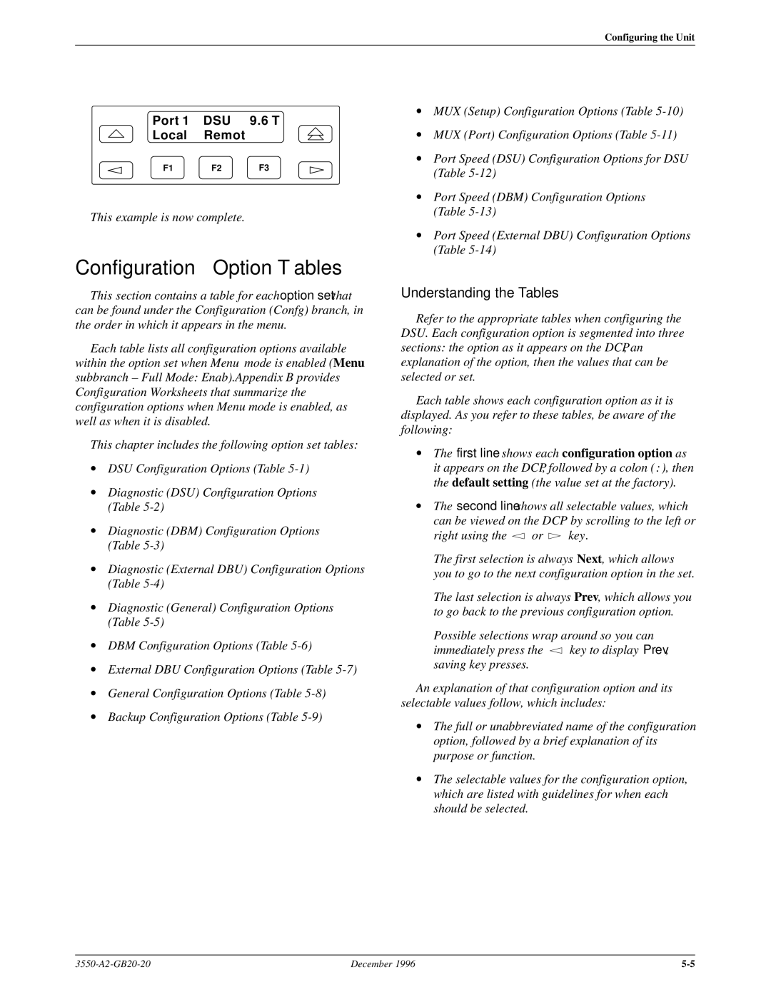 Paradyne 3551 manual Configuration Option Tables, Understanding the Tables 