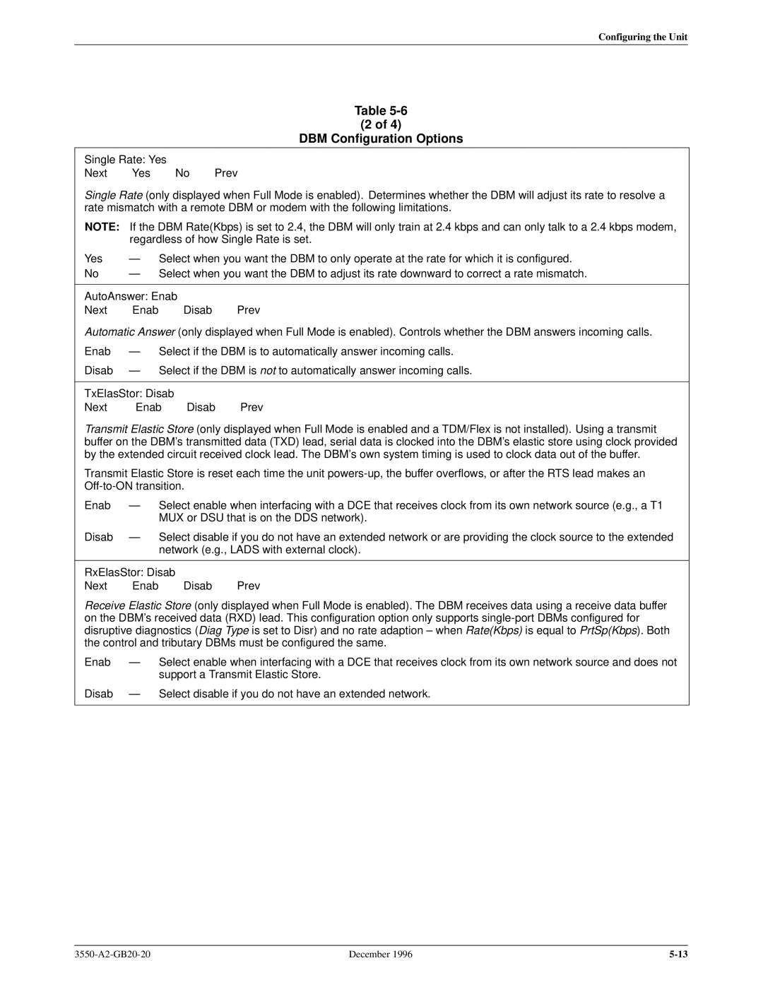 Paradyne 3551 manual Disab Select disable if you do not have an extended network 