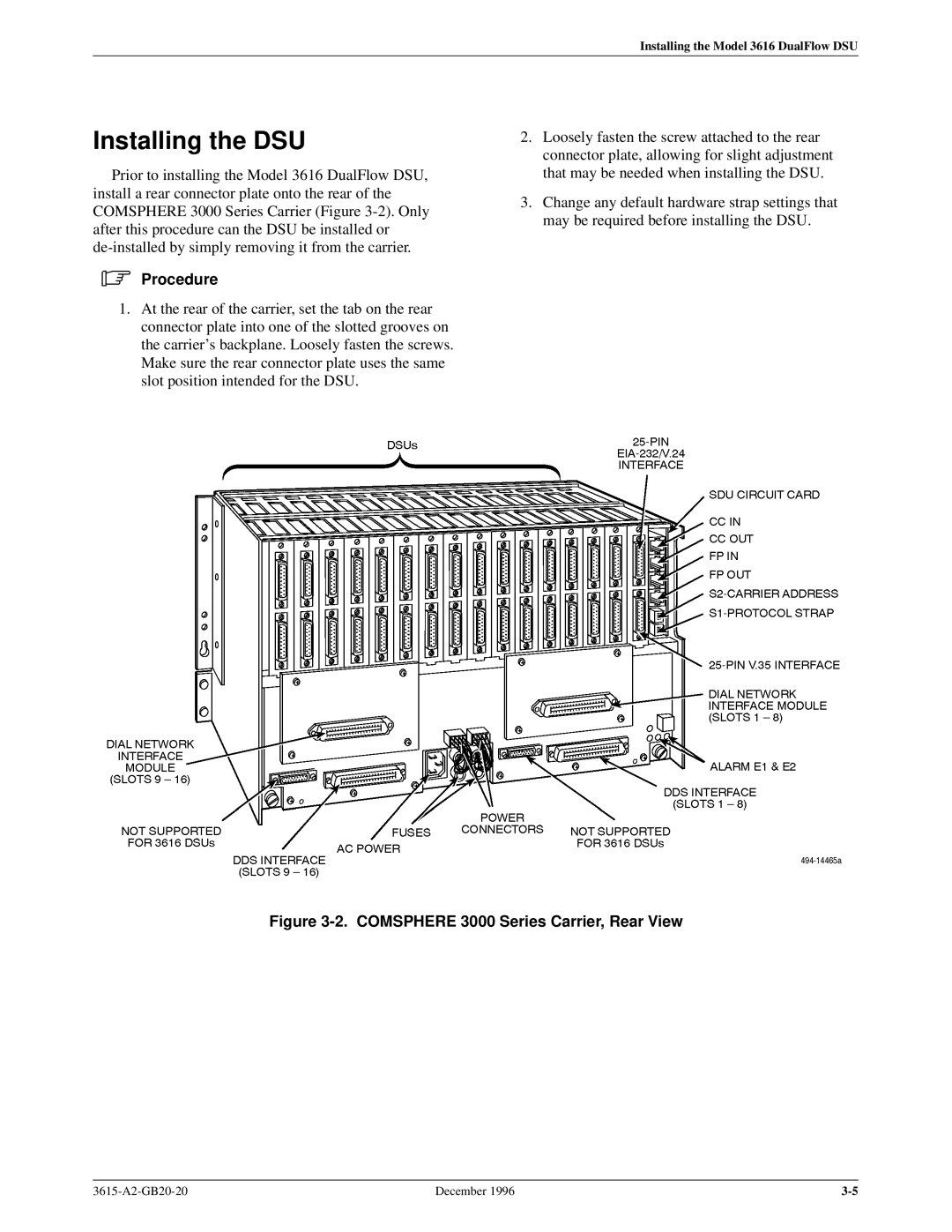 Paradyne 3616, 3615 manual Comsphere 3000 Series Carrier, Rear View 