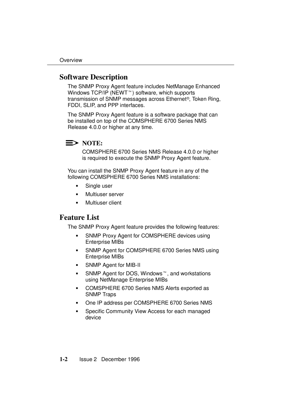 Paradyne 3700-A2-GB20-10 manual Software Description, Feature List 