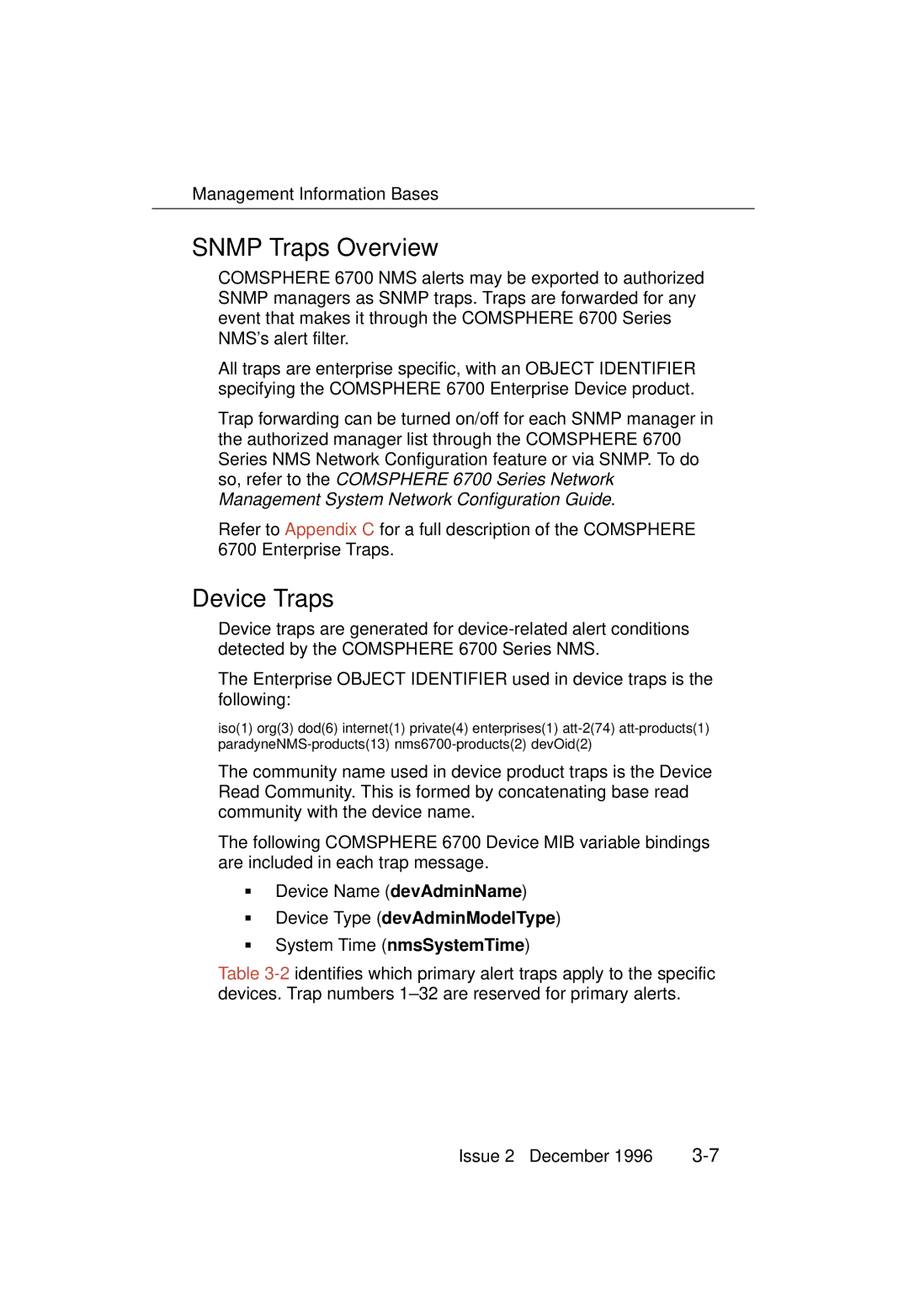 Paradyne 3700-A2-GB20-10 manual Snmp Traps Overview, Device Traps 