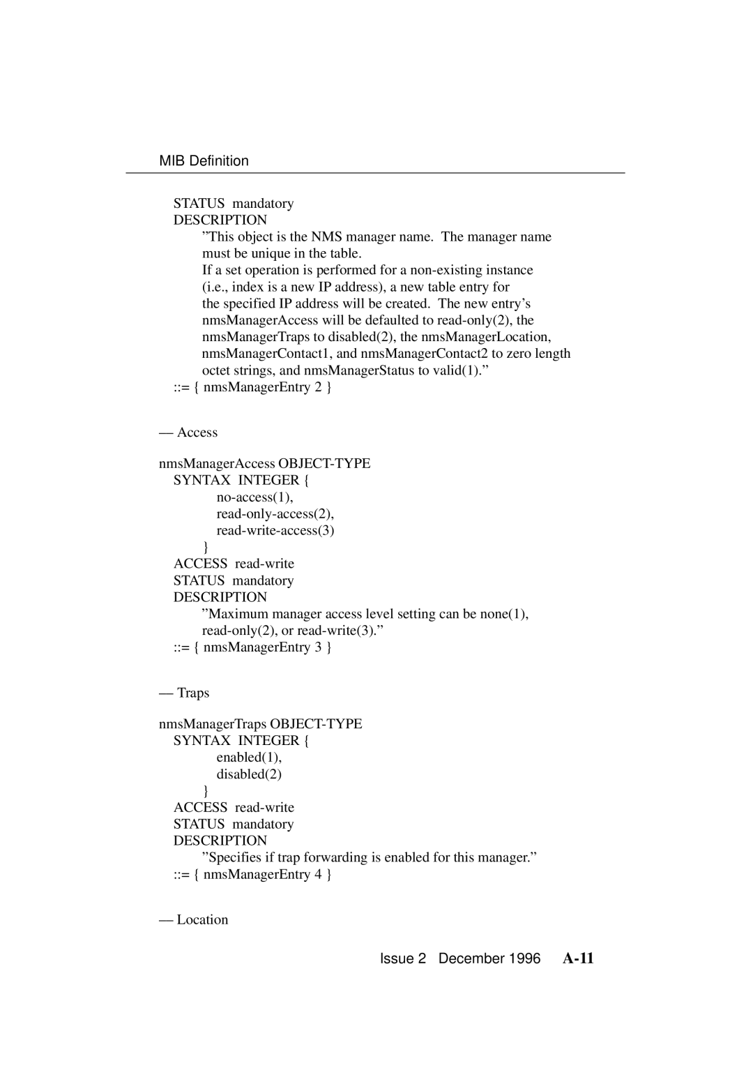 Paradyne 3700-A2-GB20-10 manual Issue 2 December 1996 A-11 