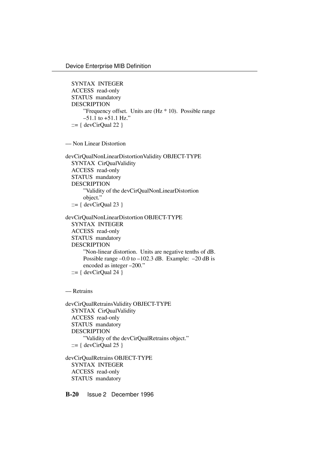 Paradyne 3700-A2-GB20-10 manual Syntax Integer Access read-only Status mandatory 