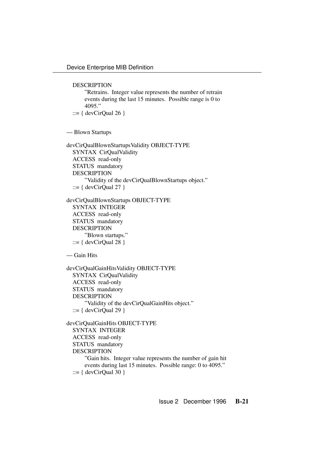 Paradyne 3700-A2-GB20-10 manual Issue 2 December 1996 B-21 