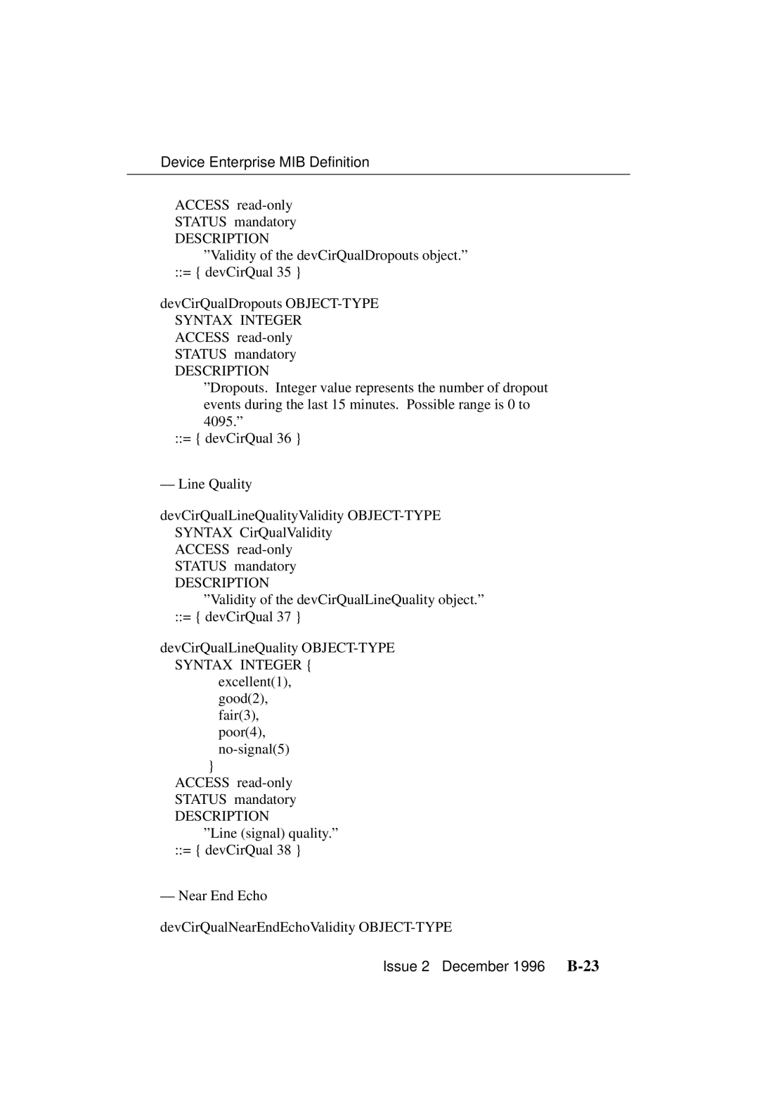 Paradyne 3700-A2-GB20-10 manual Issue 2 December 1996 B-23 