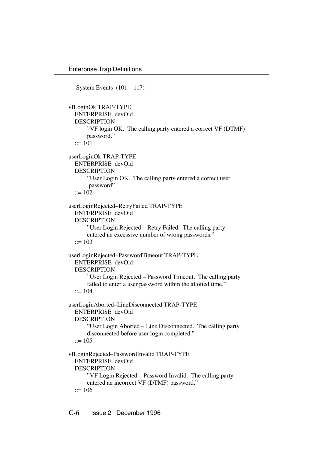 Paradyne 3700-A2-GB20-10 manual ±± System Events 101 ± VfLoginOk TRAP-TYPE Enterprise devOid 