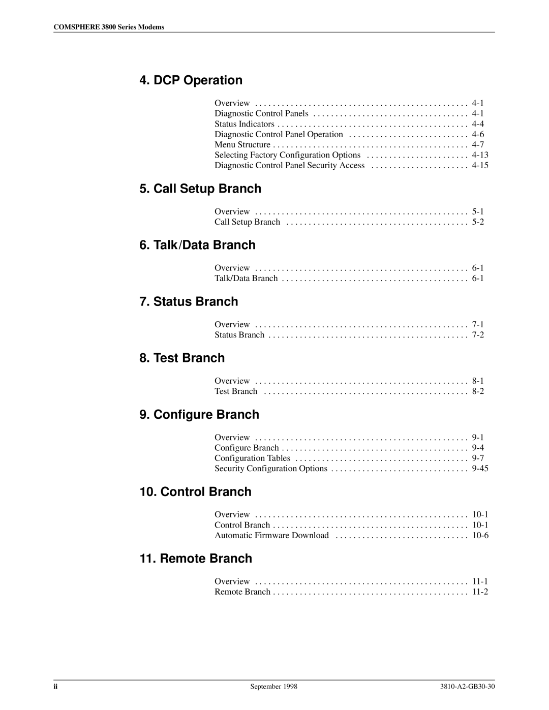 Paradyne 3800 manual Call Setup Branch 