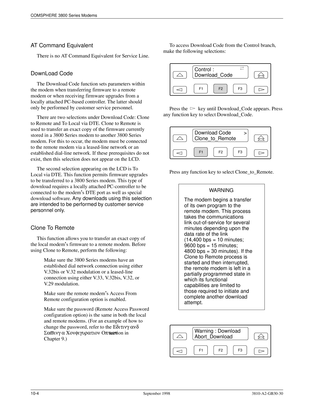 Paradyne 3800 manual DownLoad Code, Control DownloadCode, Download Code ClonetoRemote, AbortDownload 