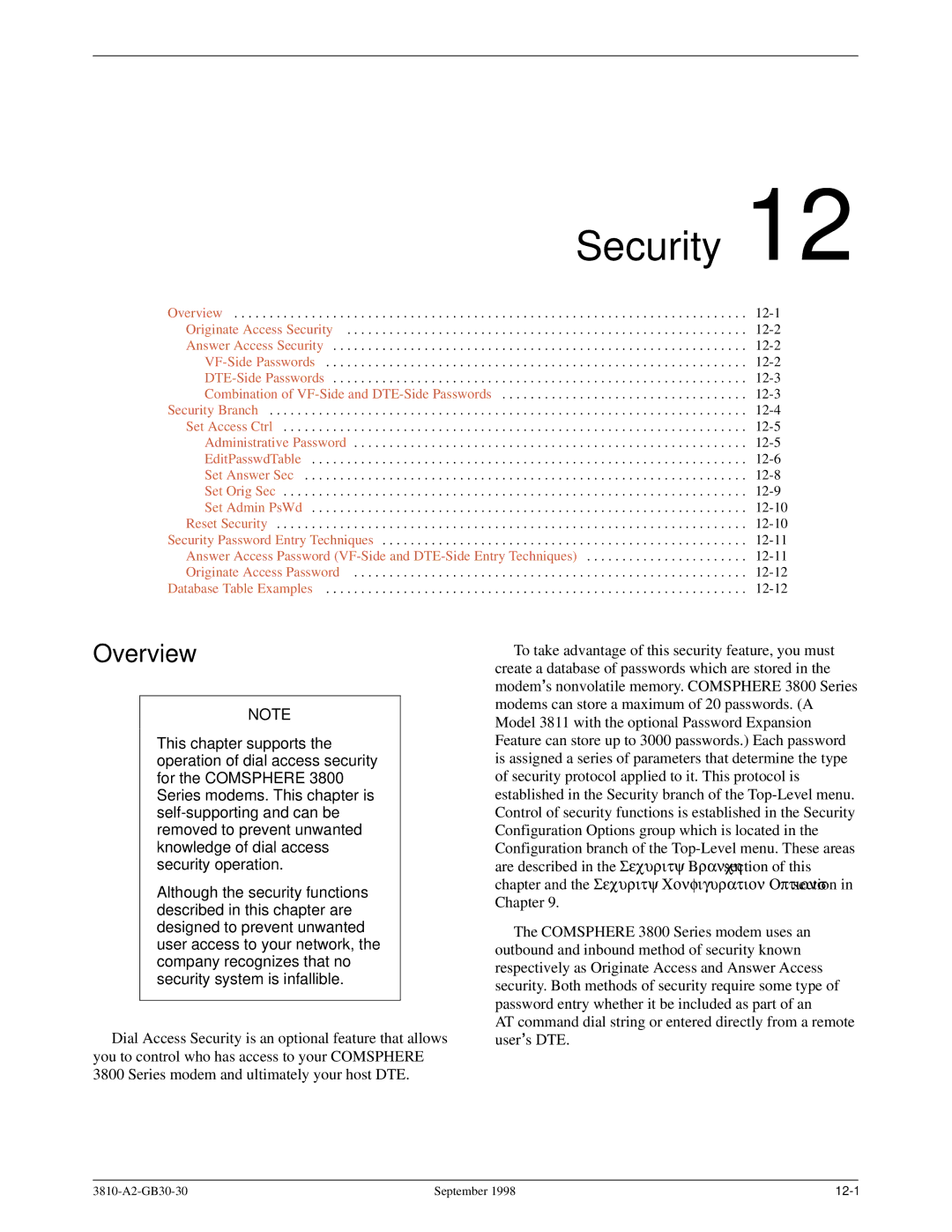 Paradyne 3800 manual Security 