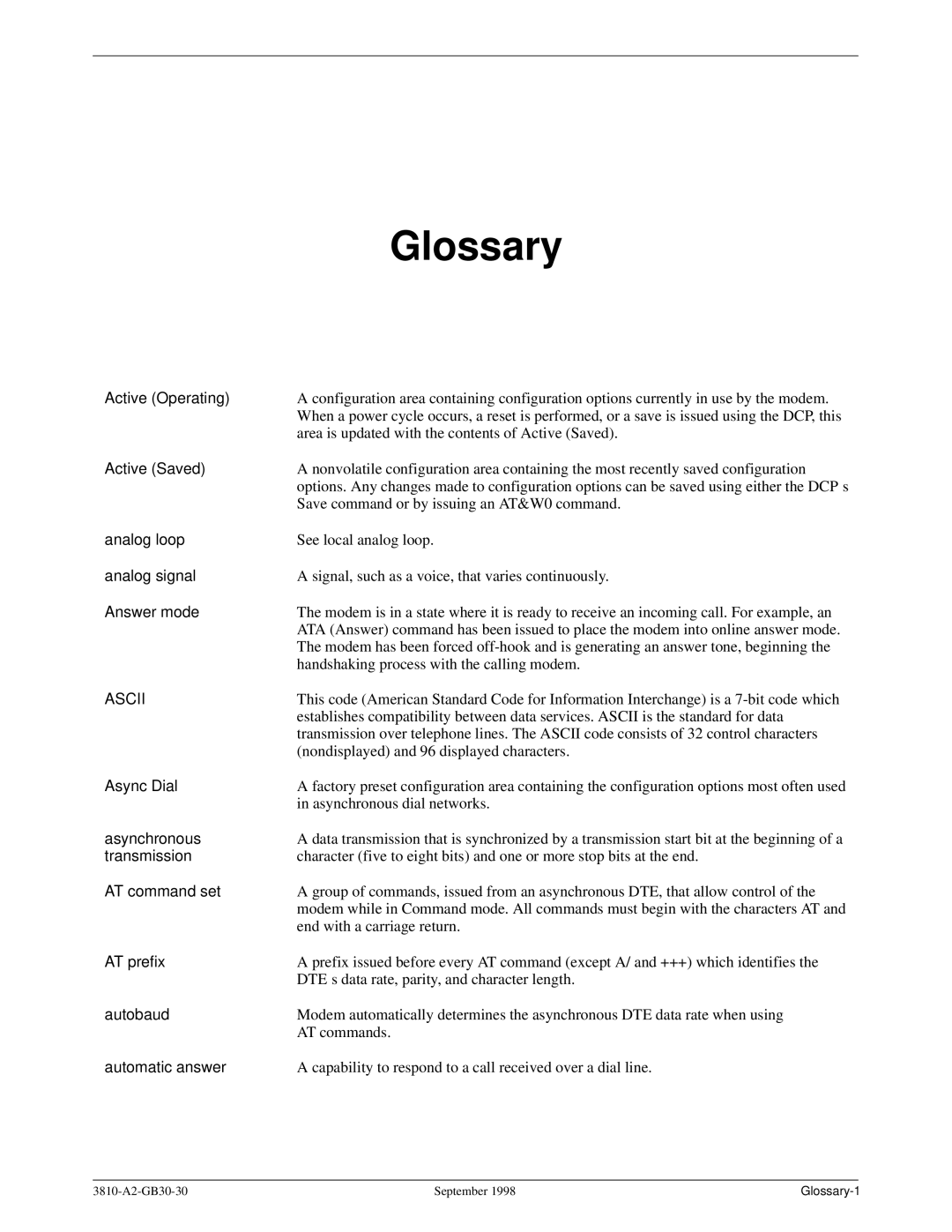 Paradyne 3800 manual Glossary, Active Operating 