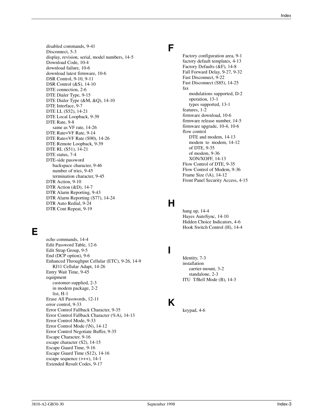 Paradyne 3800 manual Index 