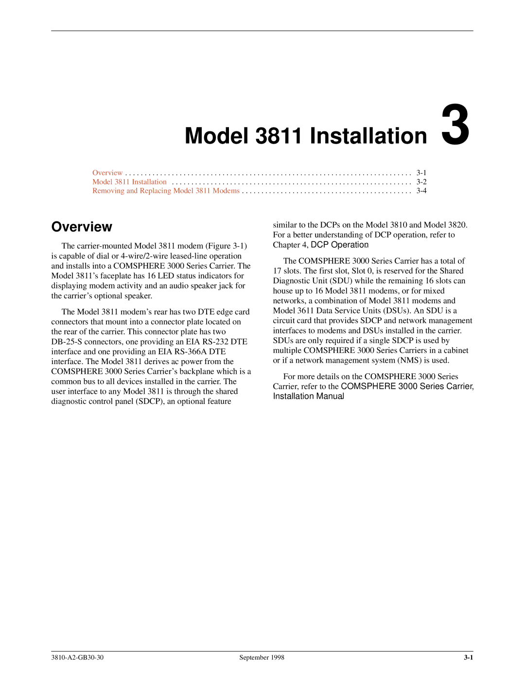 Paradyne 3800 manual Model 3811 Installation, Overview 