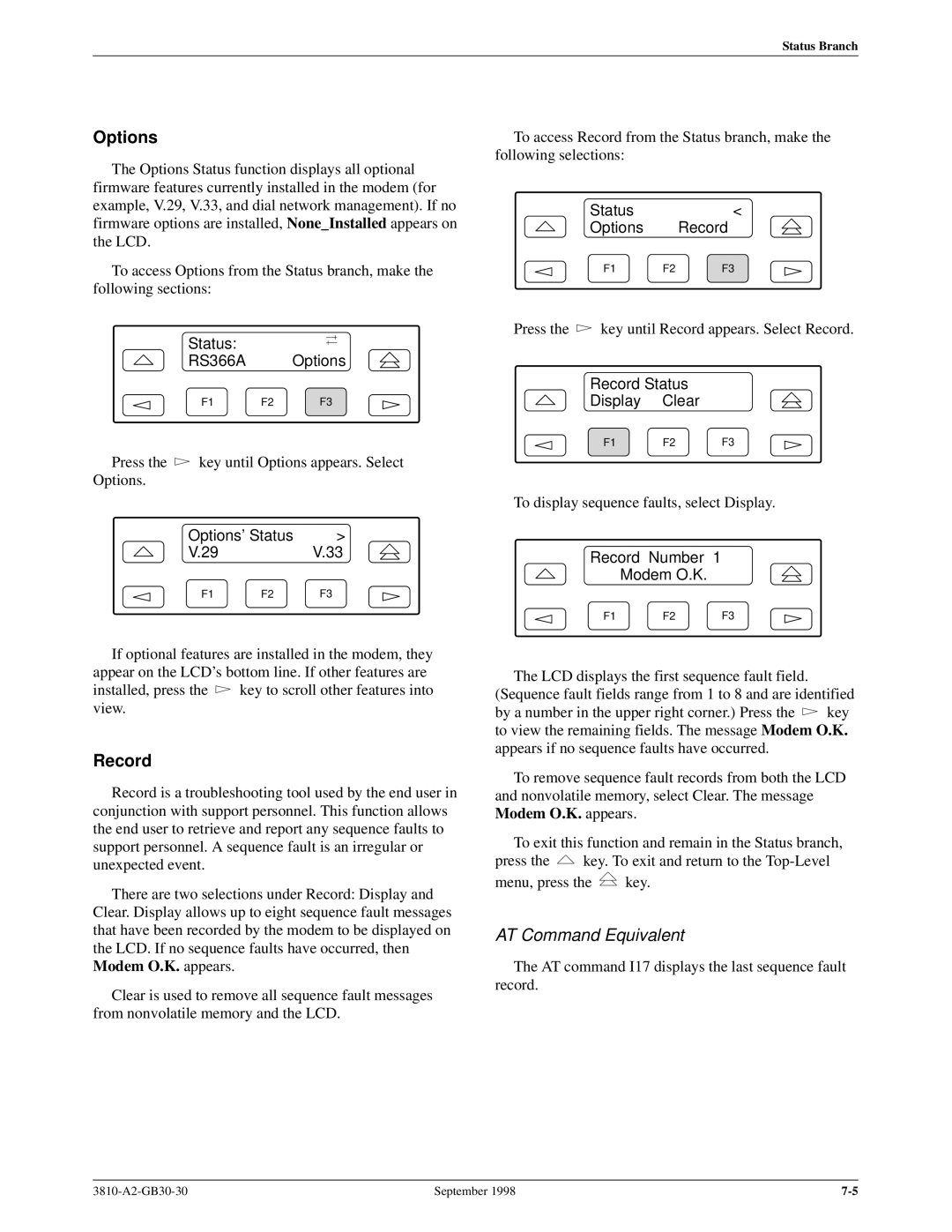 Paradyne 3800 manual Options, Record 