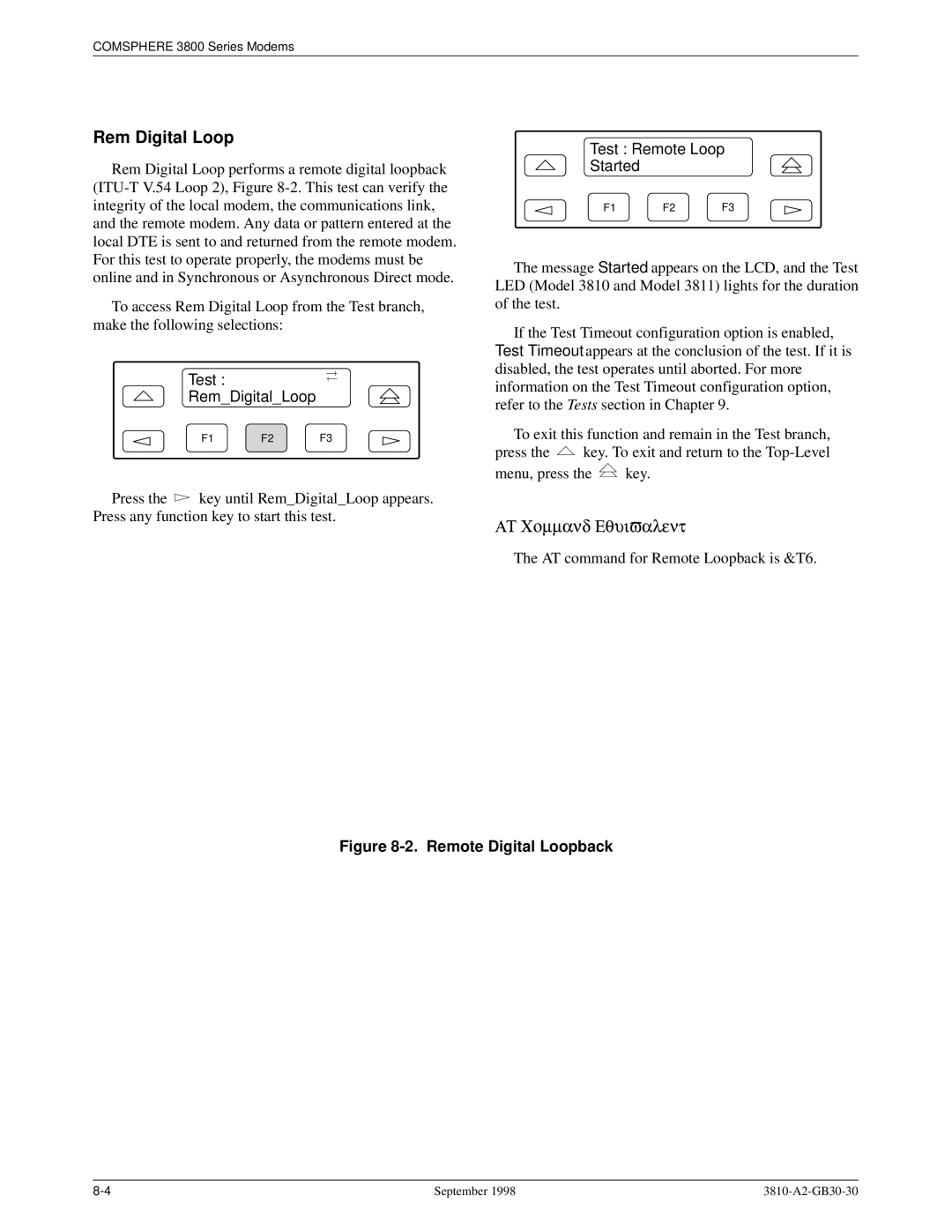 Paradyne 3800 manual Rem Digital Loop, Test RemDigitalLoop, Test Remote Loop Started 