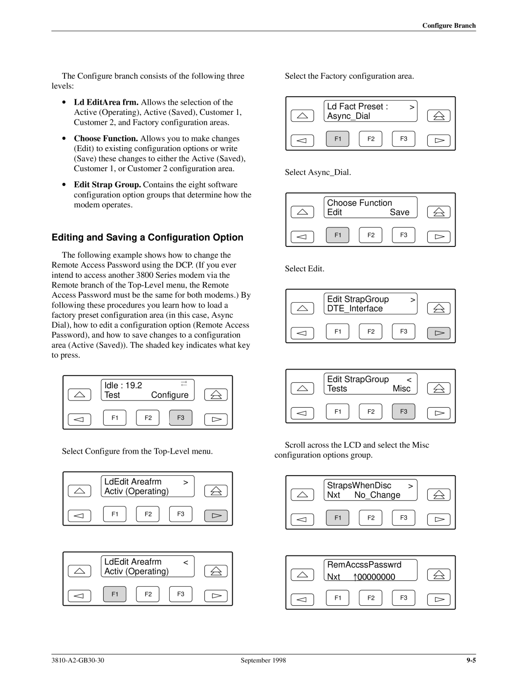 Paradyne 3800 manual Editing and Saving a Configuration Option 