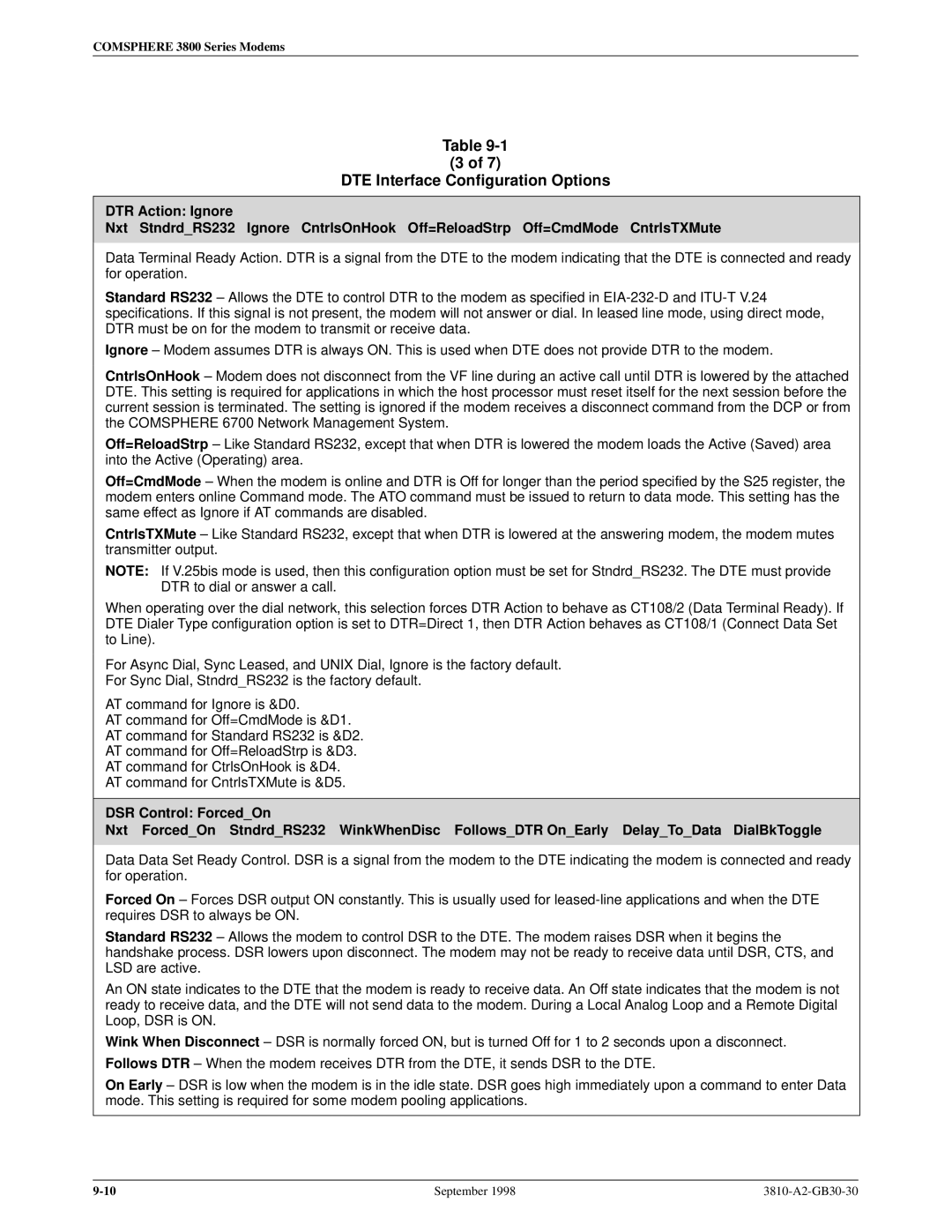 Paradyne 3800 manual DTE Interface Configuration Options 