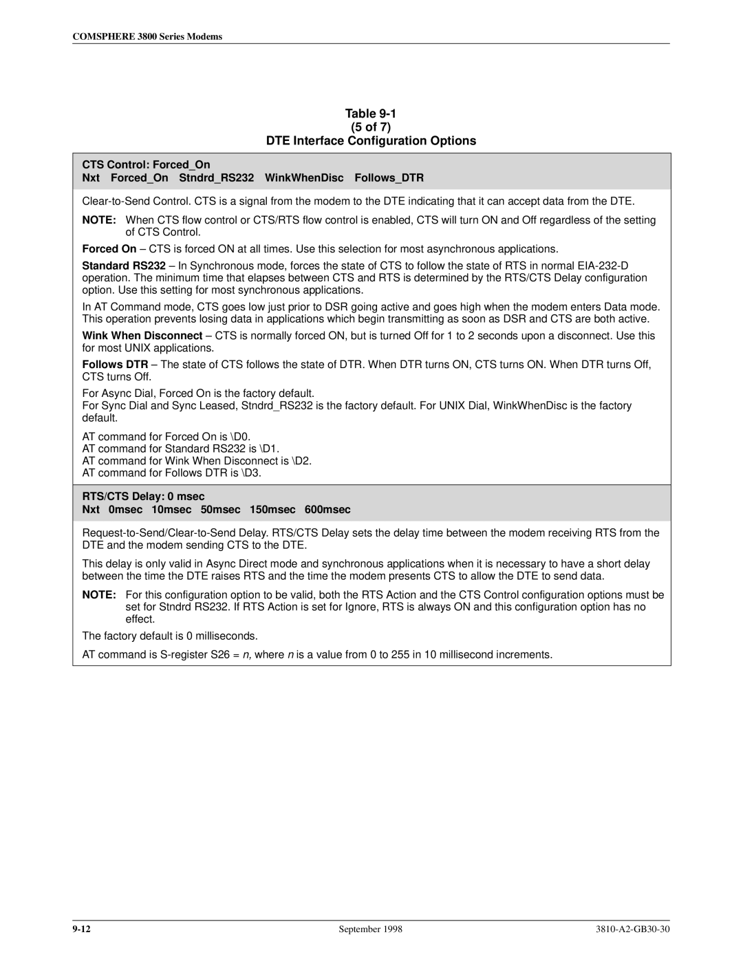 Paradyne 3800 manual RTS/CTS Delay 0 msec Nxt 0msec 10msec 50msec 150msec 600msec 