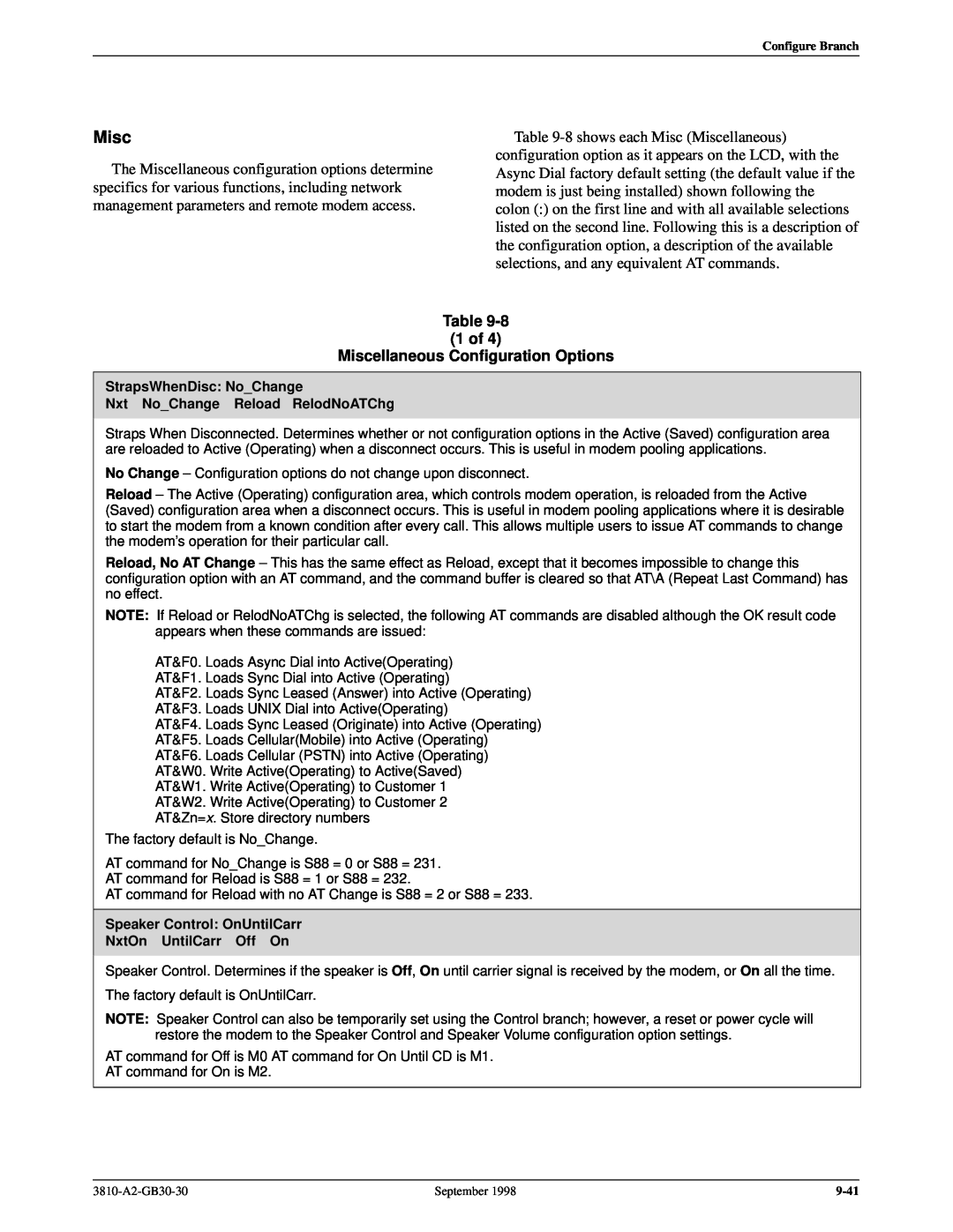 Paradyne 3800 manual of Miscellaneous Configuration Options 