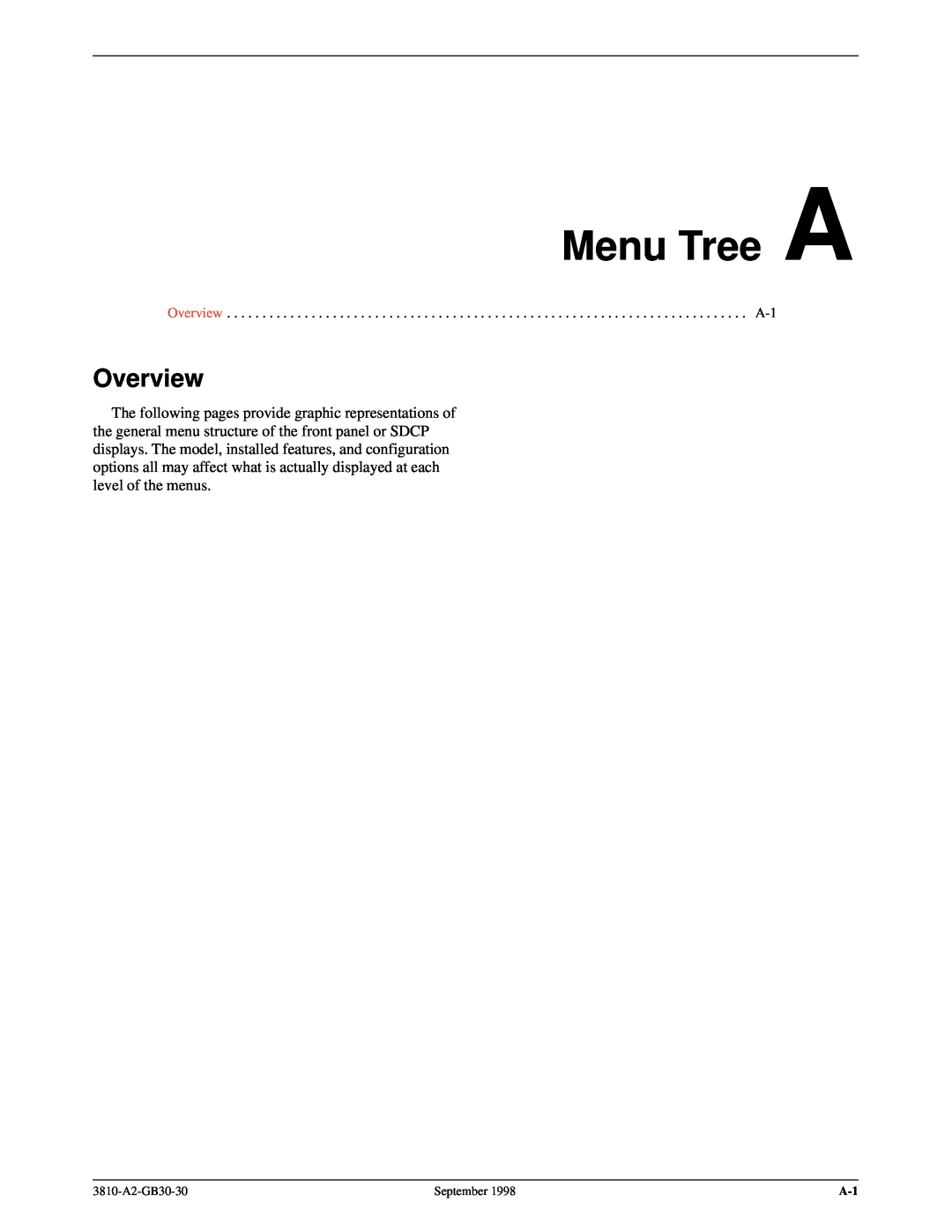 Paradyne 3800 manual Menu Tree A, Overview 