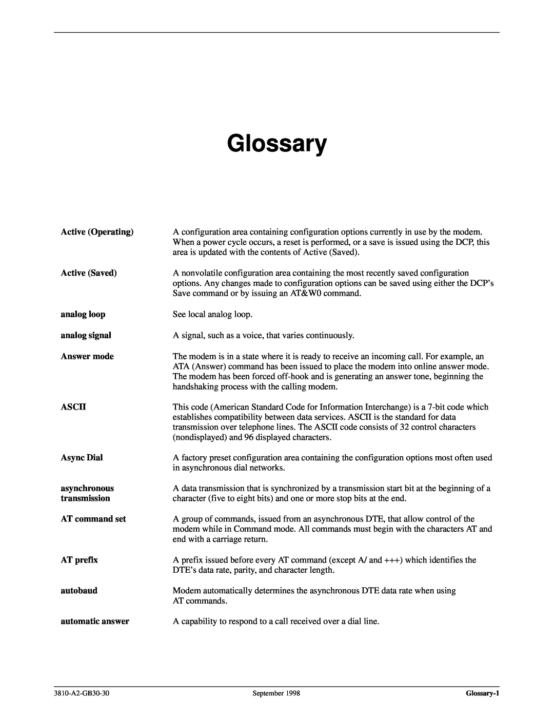 Paradyne 3800 manual Glossary 