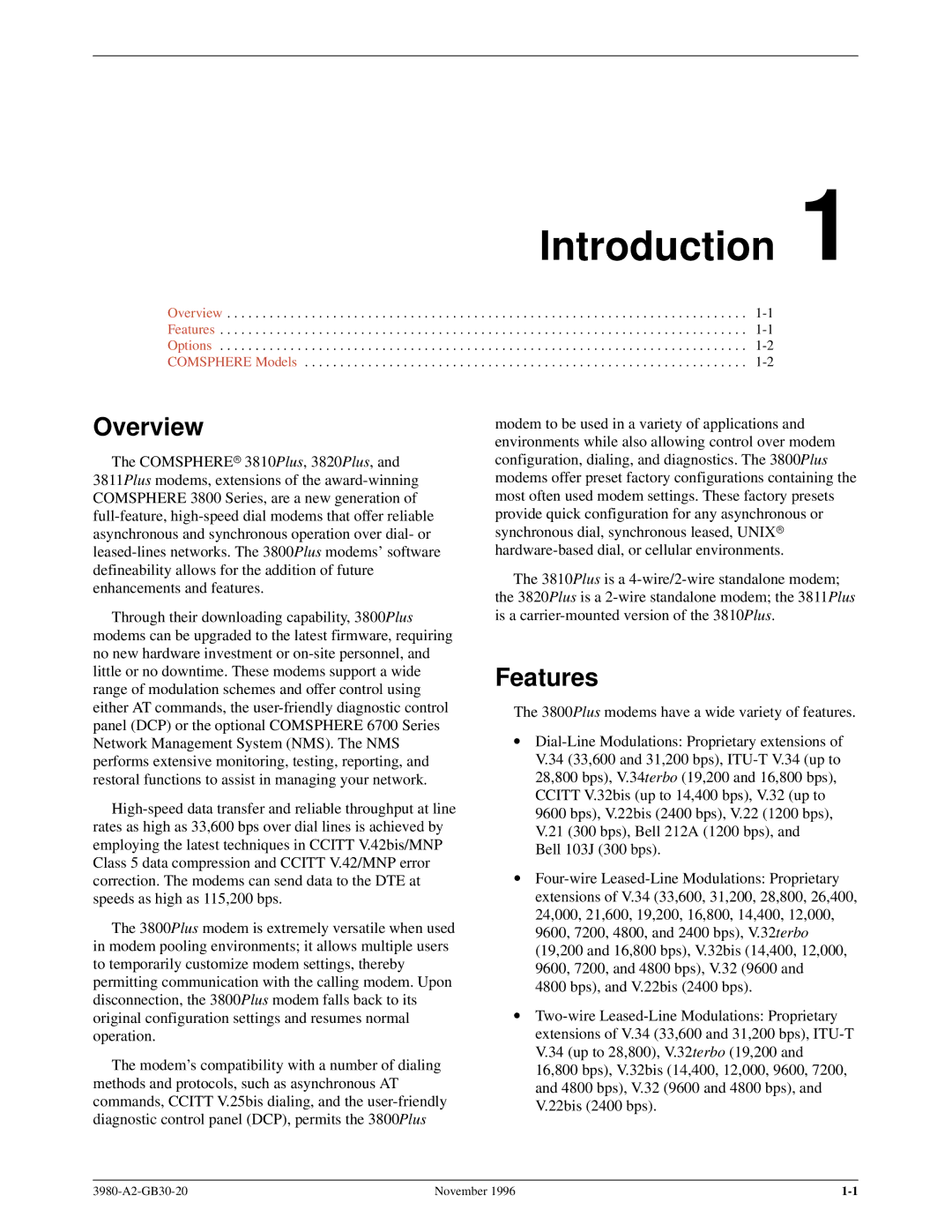 Paradyne 3800PLUS manual Introduction, Overview, Features 