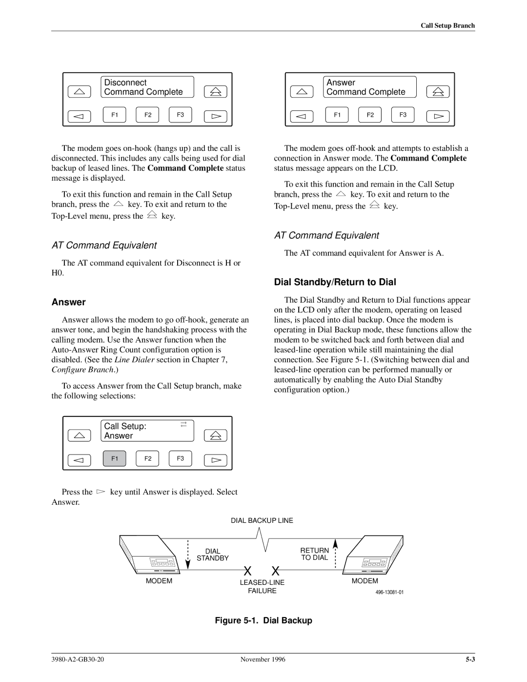 Paradyne 3800PLUS manual Dial Standby/Return to Dial, Disconnect Answer Command Complete, Call Setup Answer 