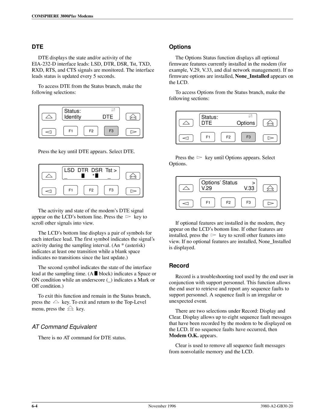 Paradyne 3800PLUS manual Options, Record 