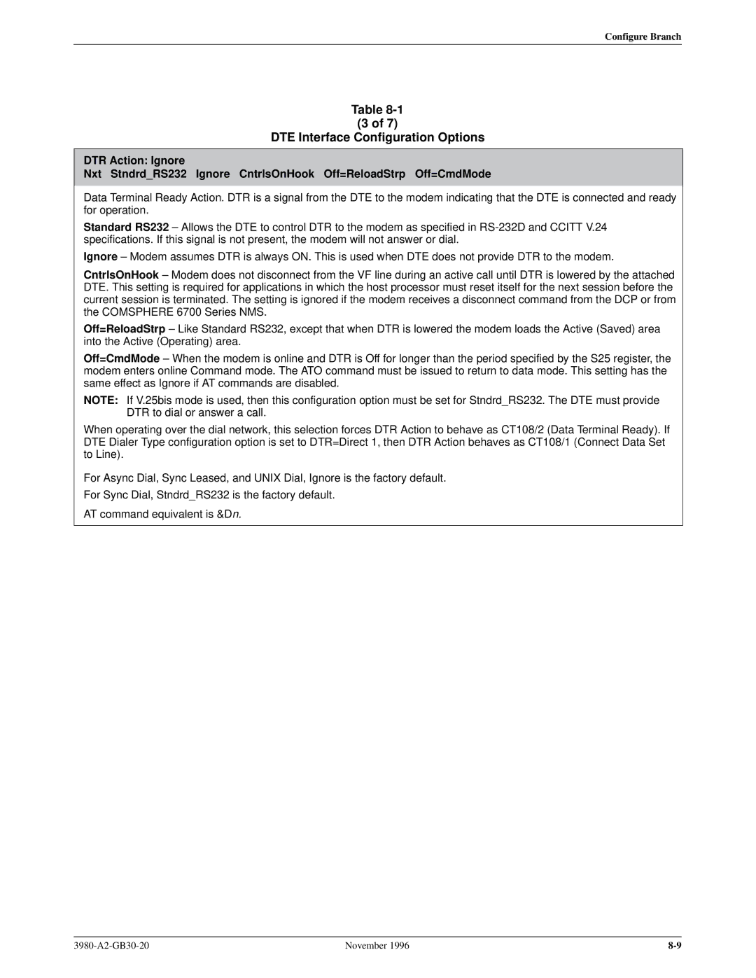 Paradyne 3800PLUS manual DTE Interface Configuration Options 