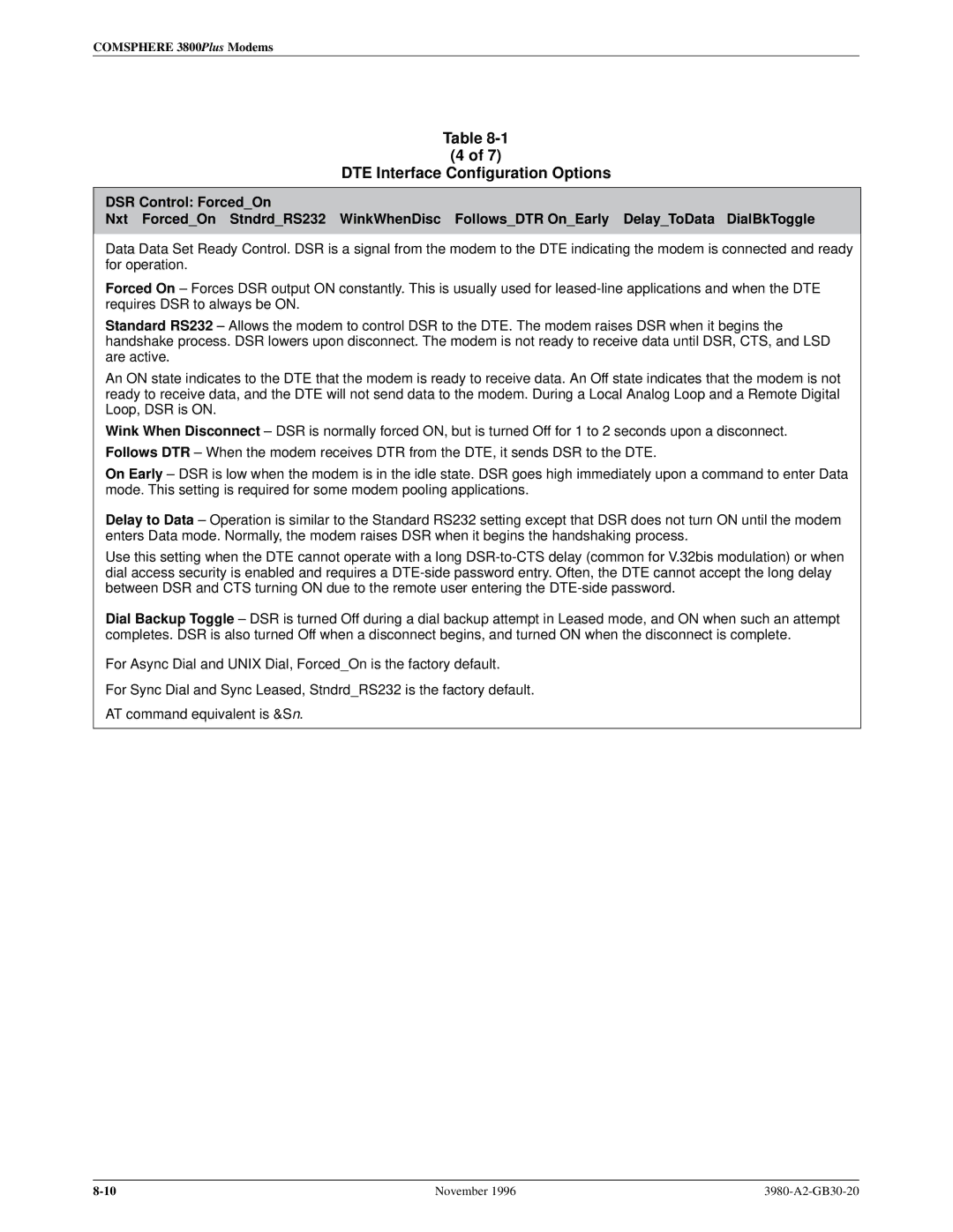 Paradyne 3800PLUS manual DTE Interface Configuration Options 