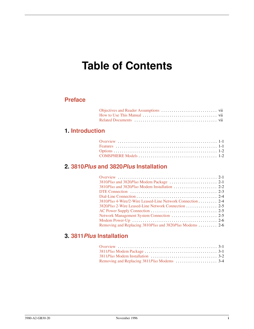 Paradyne 3800PLUS manual Table of Contents 