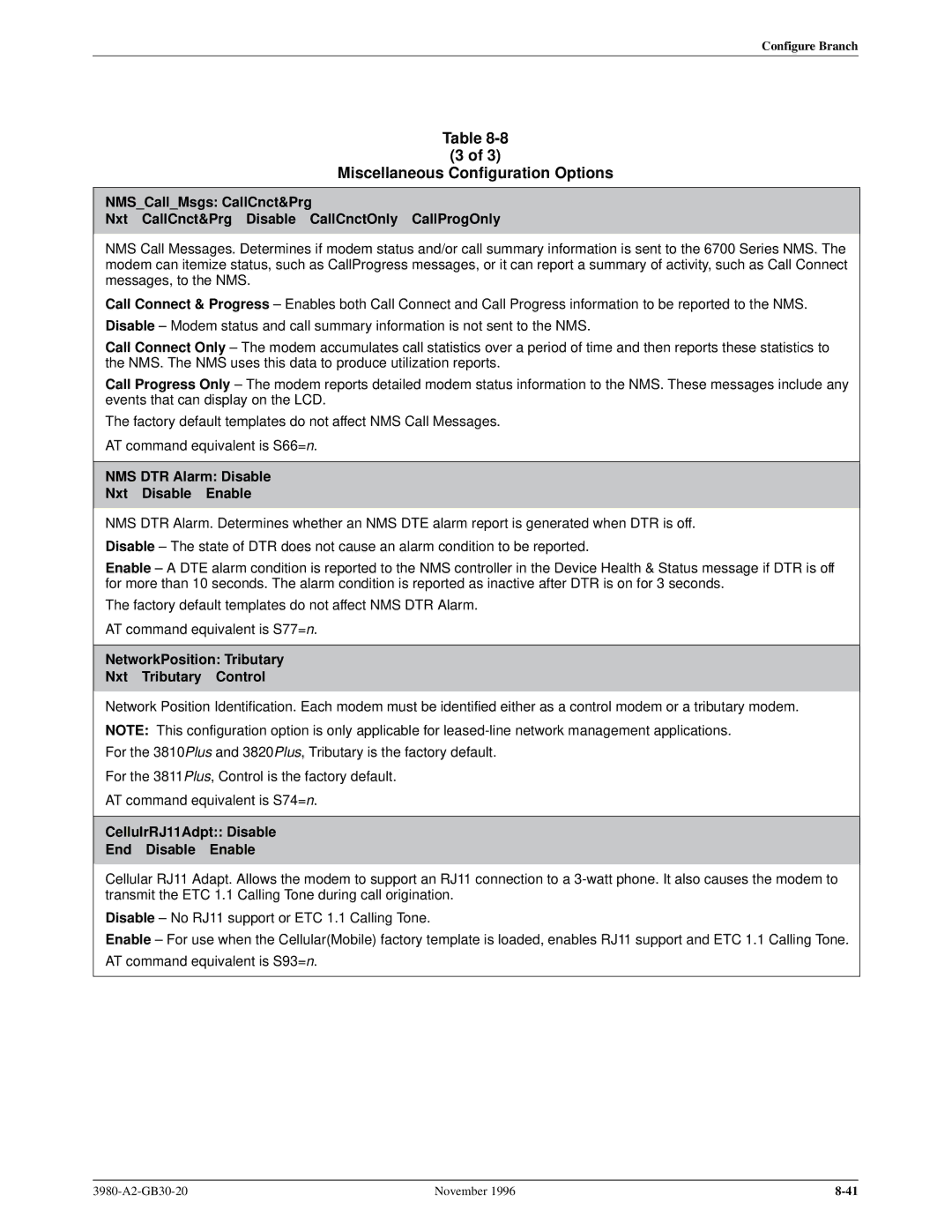 Paradyne 3800PLUS manual NMS DTR Alarm Disable Nxt Disable Enable, NetworkPosition Tributary Nxt Tributary Control 