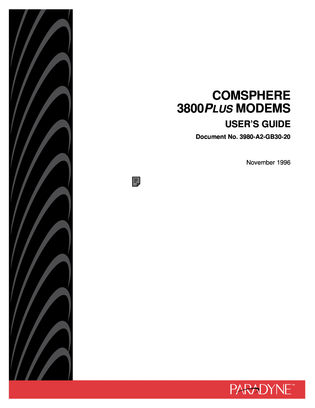 Paradyne manual Users Guide, Document No. 3980-A2-GB30-20, COMSPHERE 3800PLUS MODEMS, November 