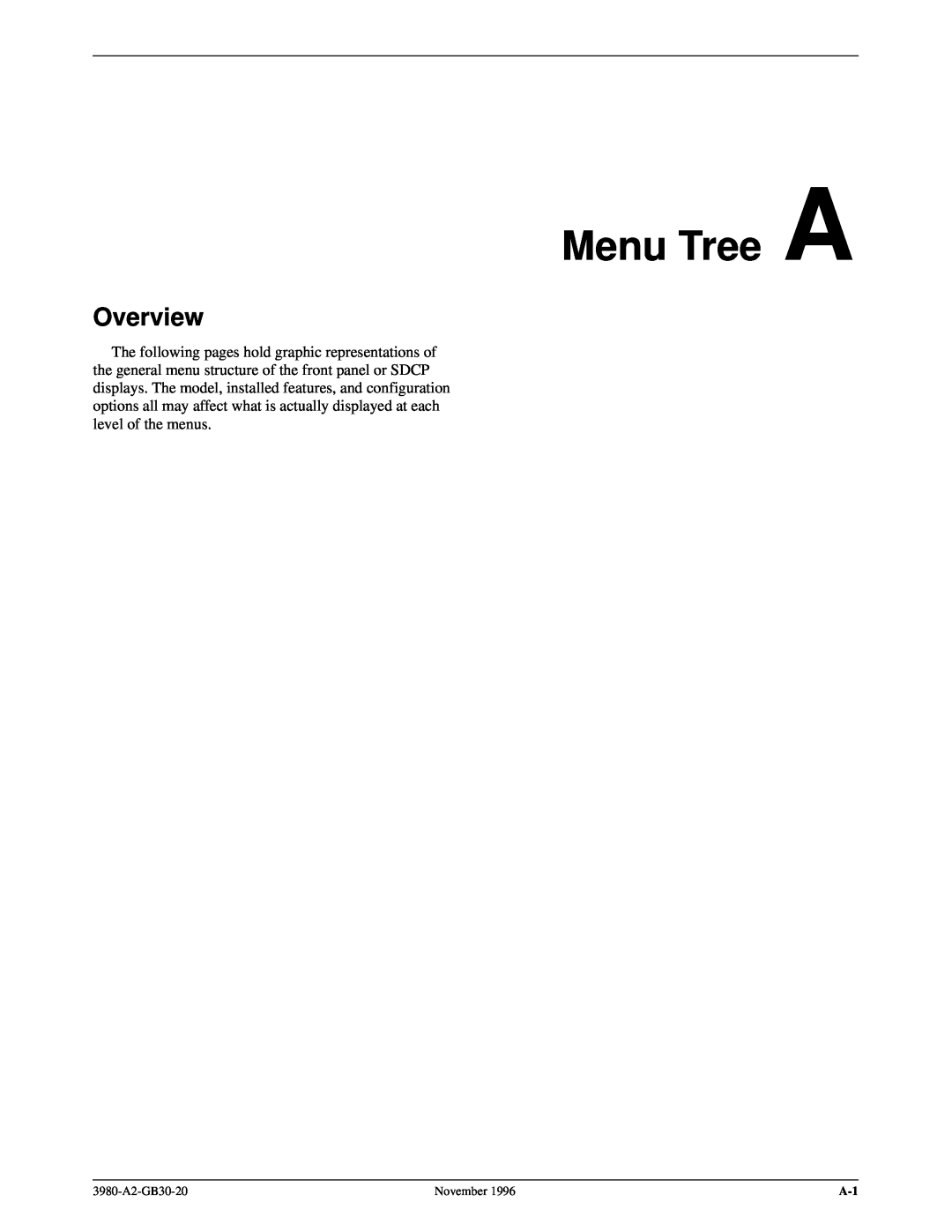 Paradyne 3800PLUS manual Menu Tree A, Overview, 3980-A2-GB30-20, November 