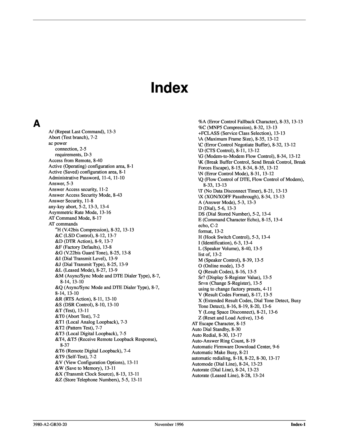 Paradyne 3800PLUS manual Index 