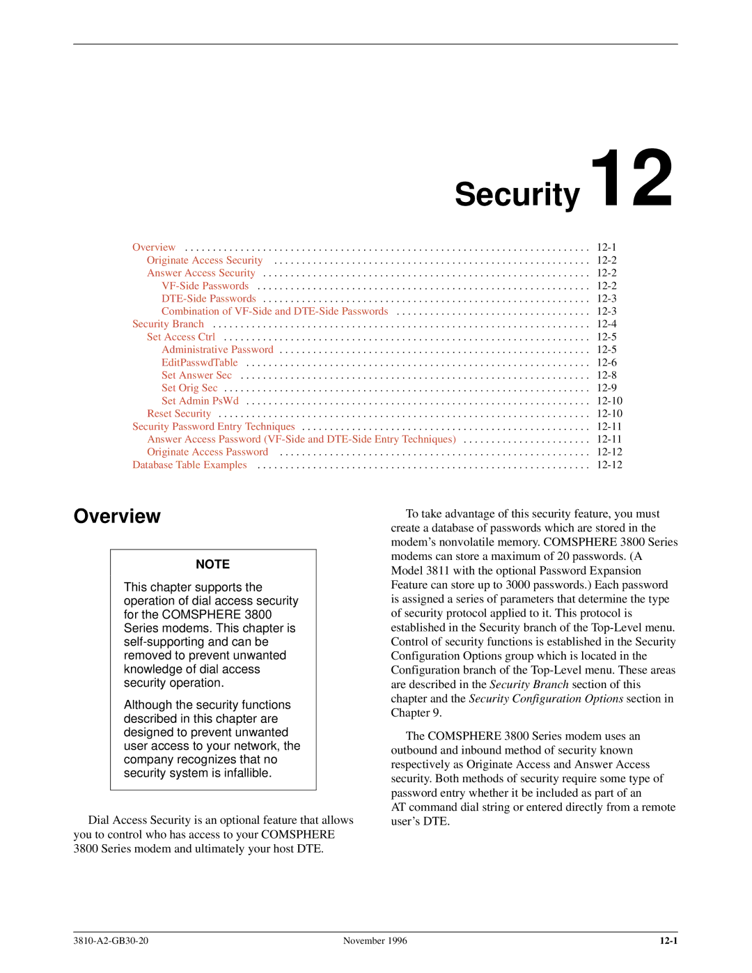 Paradyne 3810 manual Security 