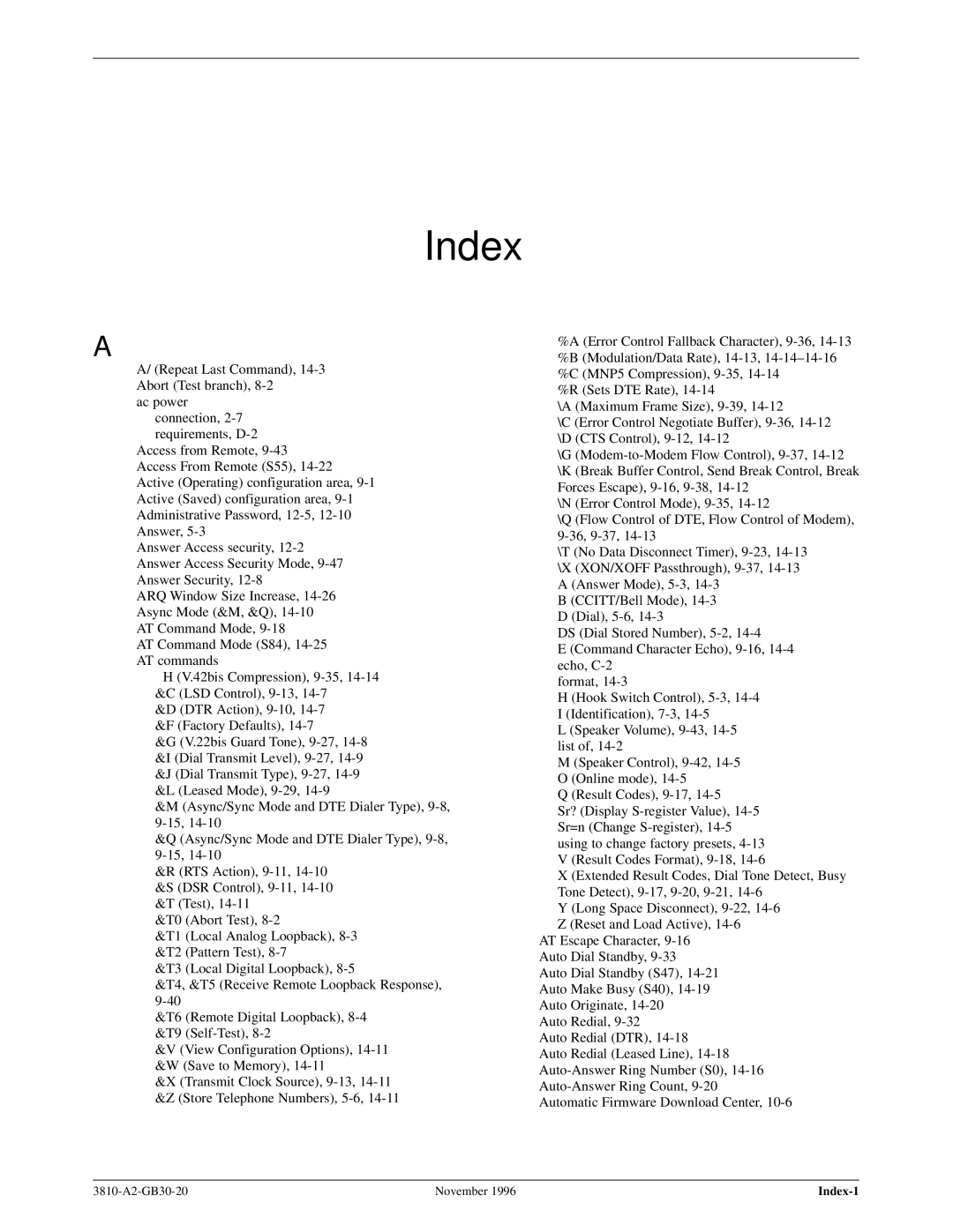 Paradyne 3810 manual Index 