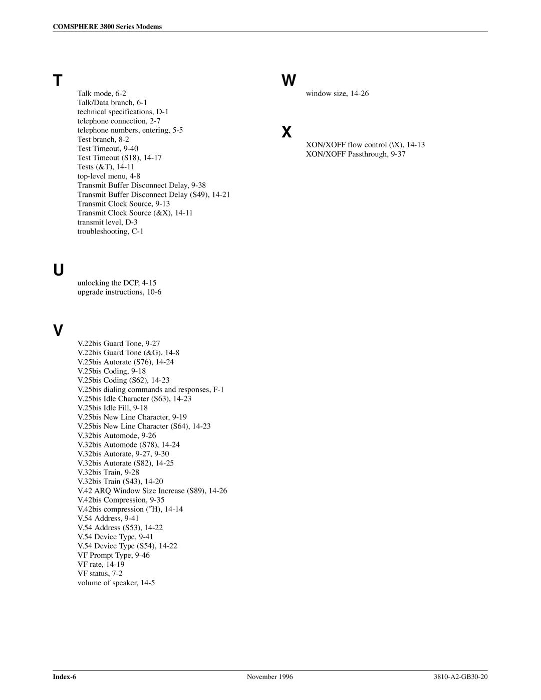 Paradyne 3810 manual Index-6 