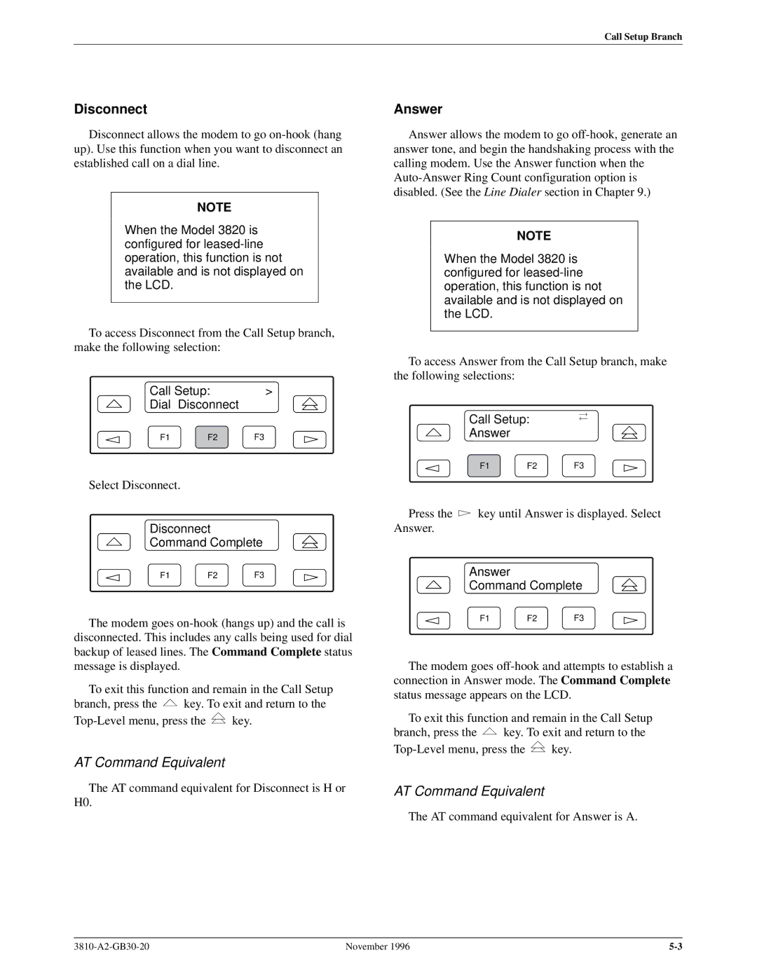 Paradyne 3810 manual Disconnect Command Complete, Call Setup Answer, Answer Command Complete 